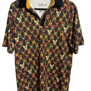 Disney Men's Black and Orange Graphic Polo Lilo and Stitch